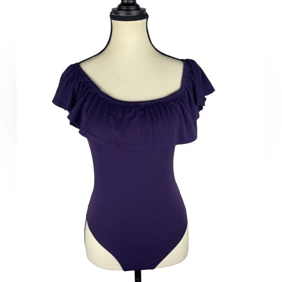 Tops - Trendyland purple sleeveless ruffled bodycon bodysuit sz S